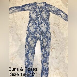Bums & Roses Blue Floral Kids Onesie with Ruffled bottom and Convertible Footie